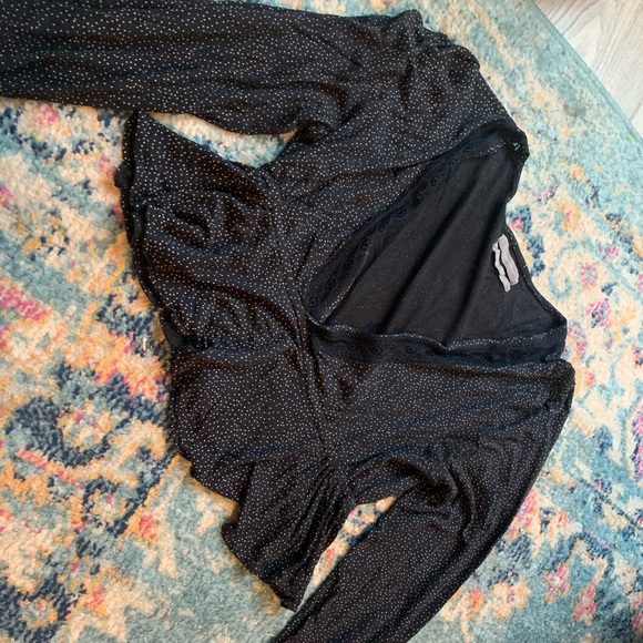 UO Black Polka Dot Long-sleeve Going Out Top - Picture 2 of 4